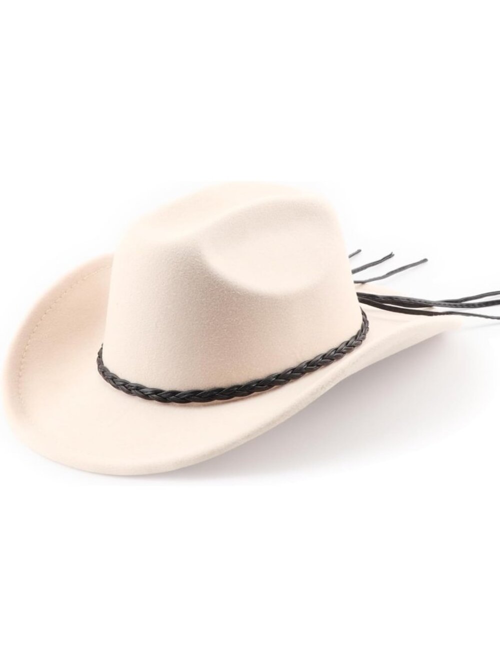 Unisex Beige Wide Brim Felt Fedora Outdoor Western Cowboy Cowgirl Rolled Hat